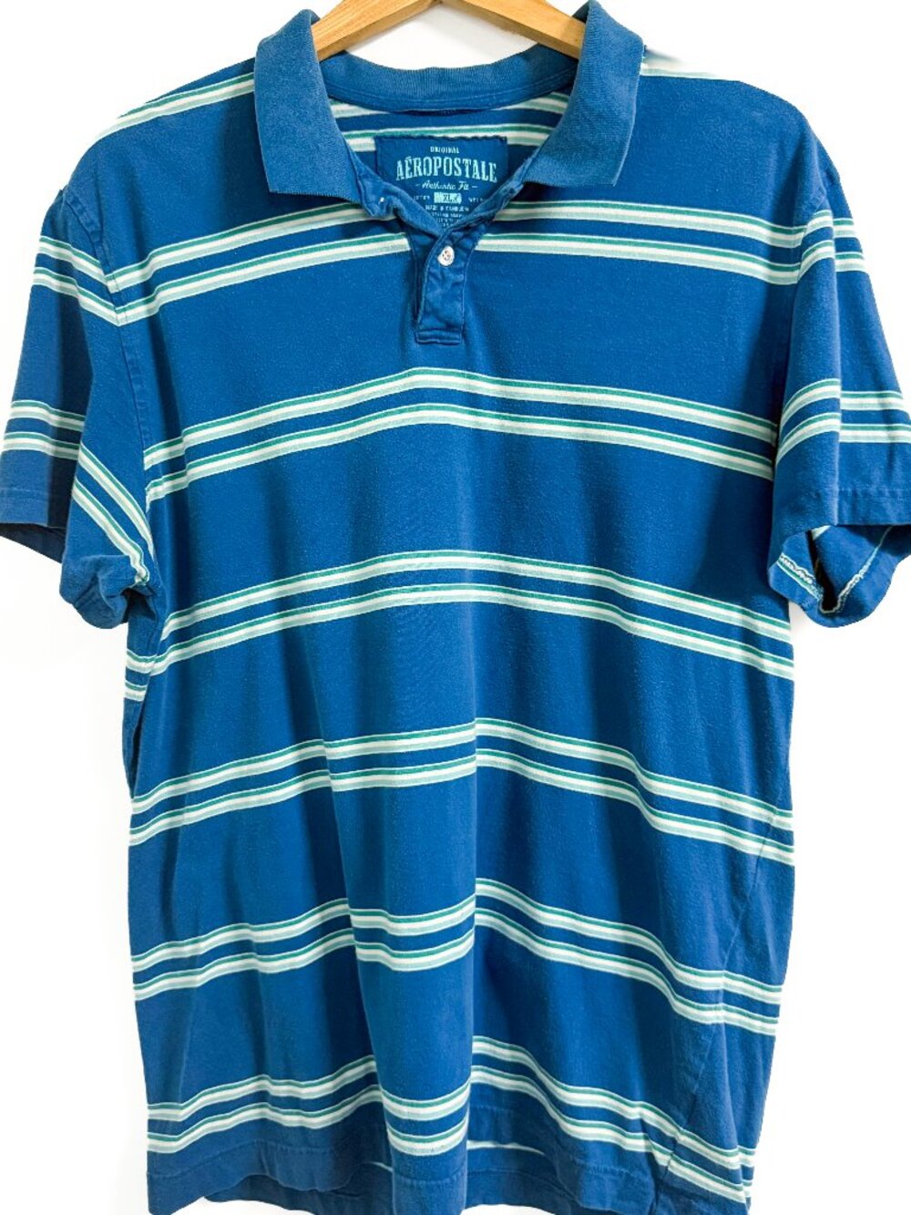 Aeropostale Striped Polo Shirt Men’s XL Blue Cotton Short Sleeve